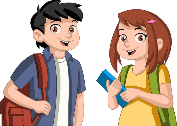 Niedlichen Zeichentrickkindern Mit Büchern Jugendliche Studenten — Stockvektor