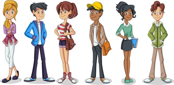 Groupe Jeunes Bande Dessinée Les Adolescents Étudiants — Image vectorielle