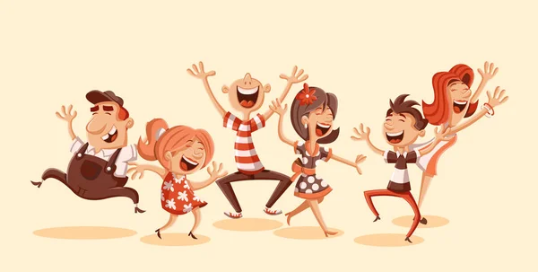 Κόμμα Ευτυχισμένο Γελοιογραφία Ανθρώπους Χορεύουν — Διανυσματικό Αρχείο