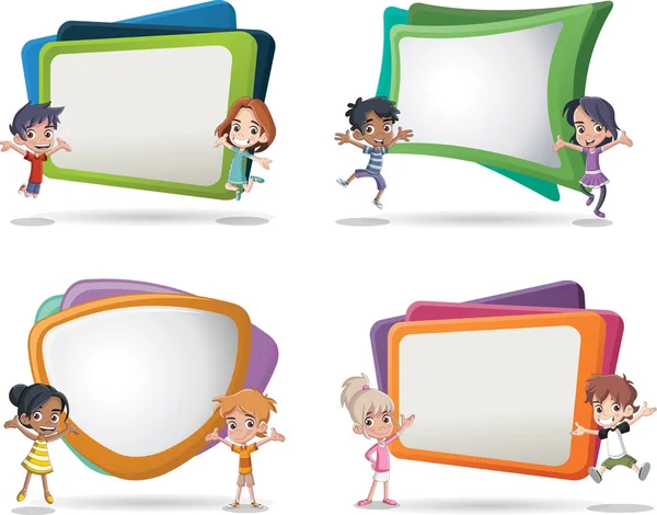 Vector Banners Achtergronden Met Cartoon Kinderen Ontwerpen Van Vak Tekstframes — Stockvector