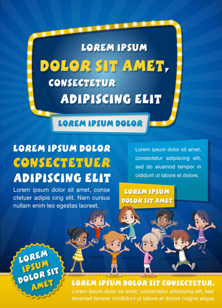 Poster template design with happy cartoon children. 