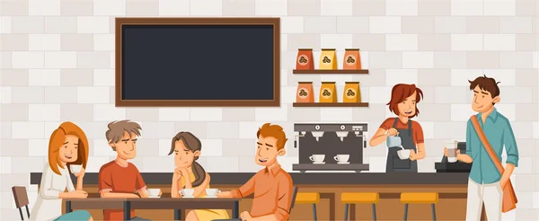 Des Gens Assis Dans Café Café Avec Des Amis Sur — Image vectorielle