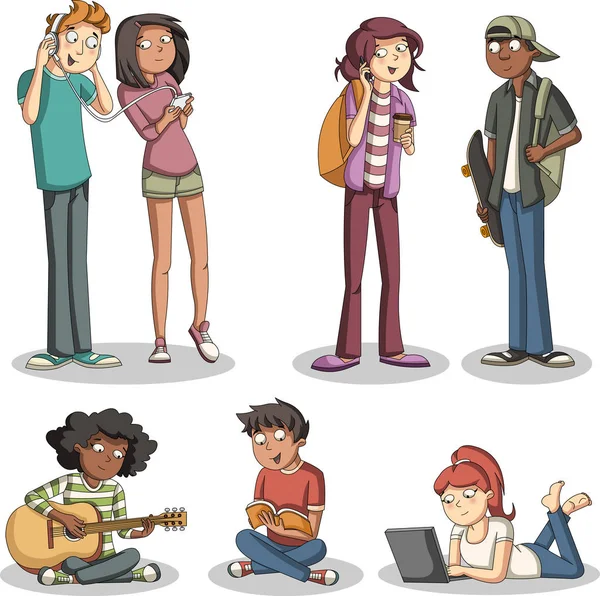 Groupe Jeunes Bande Dessinée Adolescents — Image vectorielle