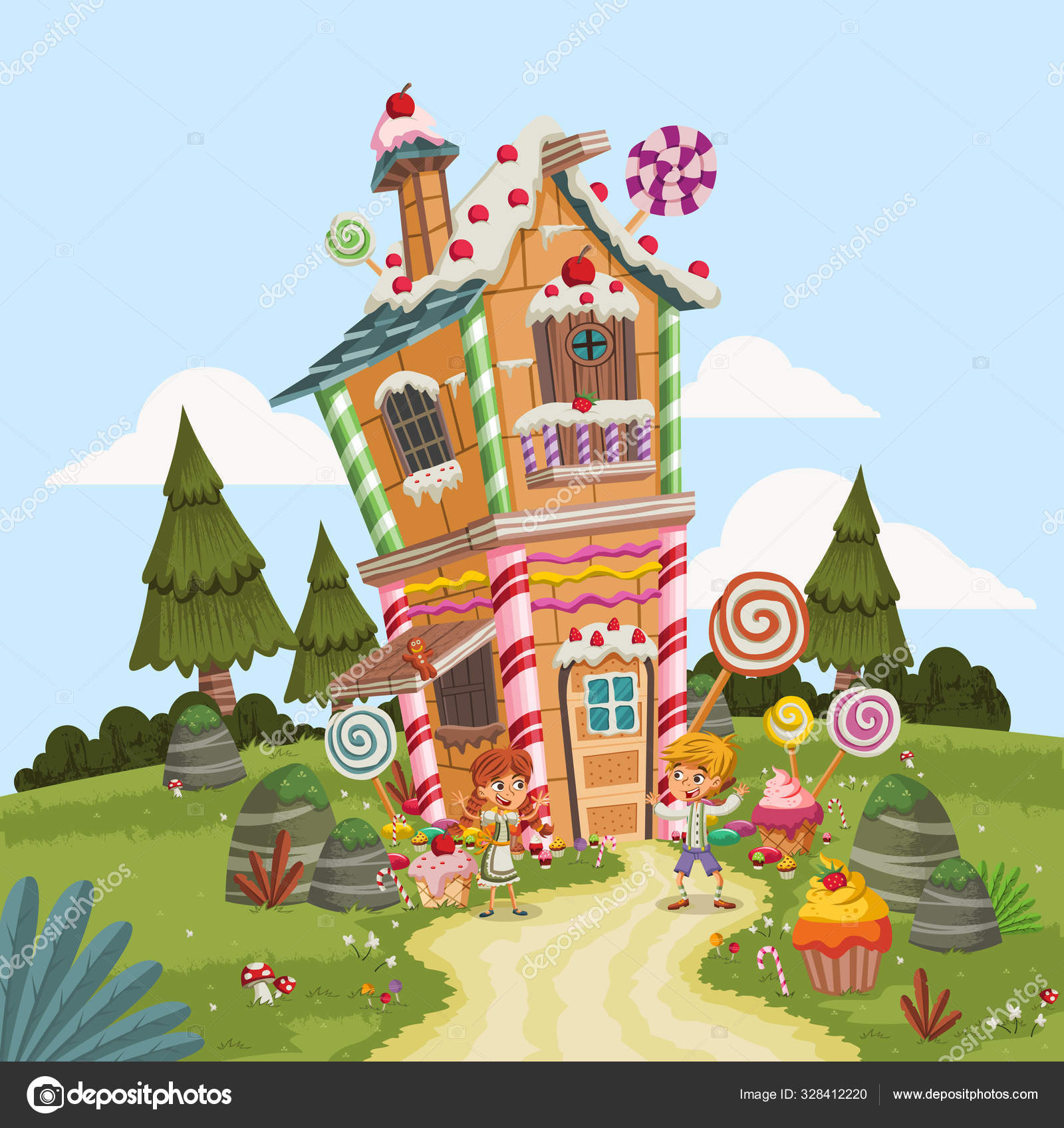 Hansel Gretel Front Candy House Classic Children Fairy Tale Stock Vector  Image by ©deniscristo #328412220