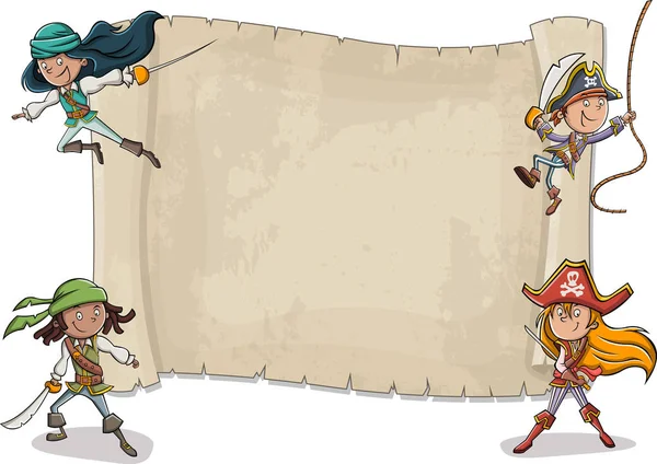 Grote Piraat Kaart Cartoon Piraat Kinderen — Stockvector