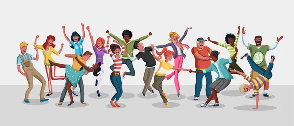 Party Happy Cartoon People Dancing — Stock Vector