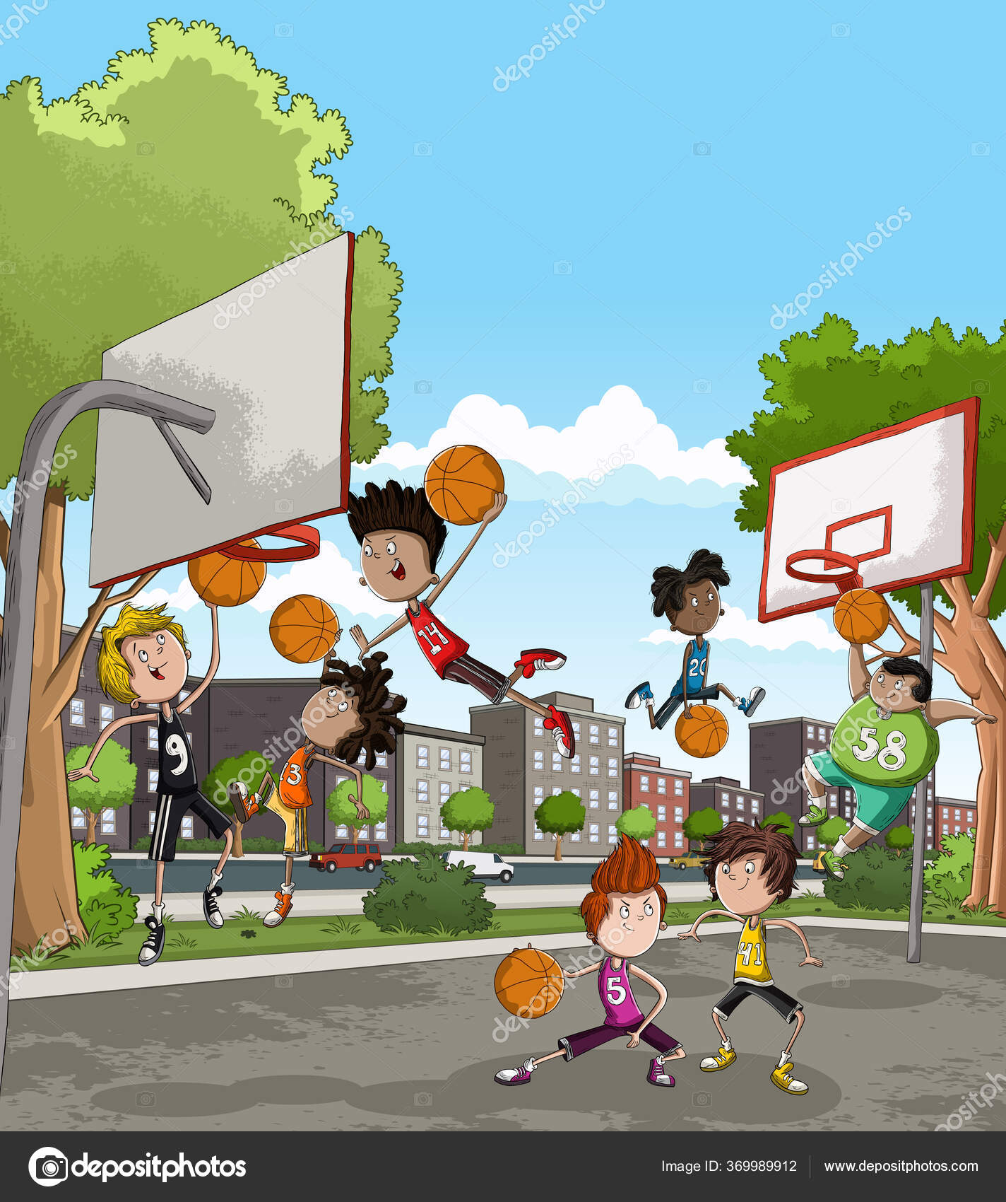 cartoon basketball court