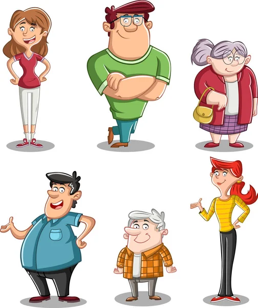 Grupo Personas Dibujos Animados Felices Pie — Vector de stock