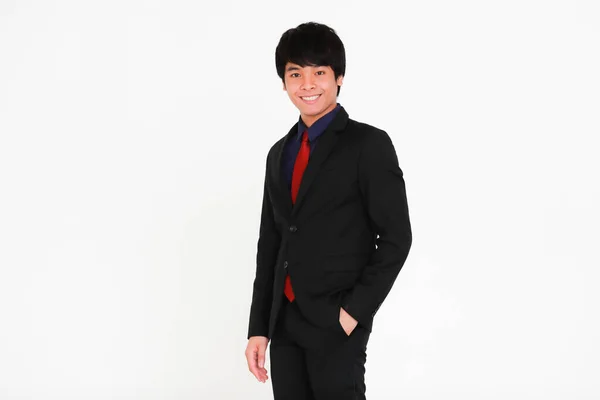 Jong Knap Smiley Vriendelijke Gezicht Business Aziatische Man Zwart Pak — Stockfoto