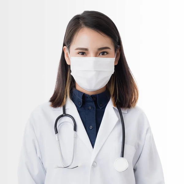 Medicinska Kvinnor Bär Hygienskyddsmask Ansiktet Ung Asiatisk Läkare Kvinna Professionell — Stockfoto