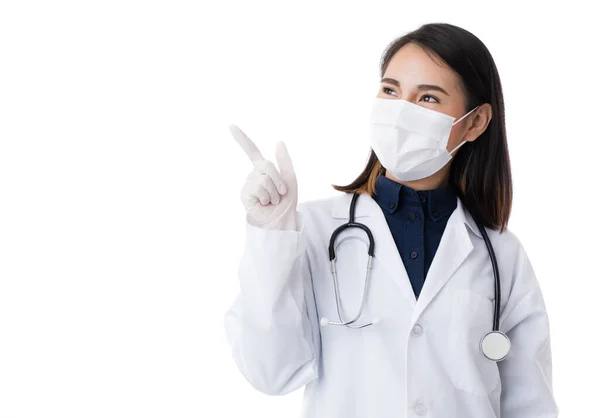 Mujeres Médicas Que Usan Mascarilla Protectora Higiene Quirúrgica Cara Joven — Foto de Stock