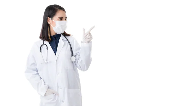 Mujeres Médicas Que Usan Mascarilla Protectora Higiene Quirúrgica Cara Joven — Foto de Stock