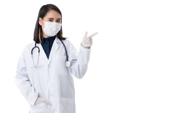 Mujeres Médicas Que Usan Mascarilla Protectora Higiene Quirúrgica Cara Joven — Foto de Stock