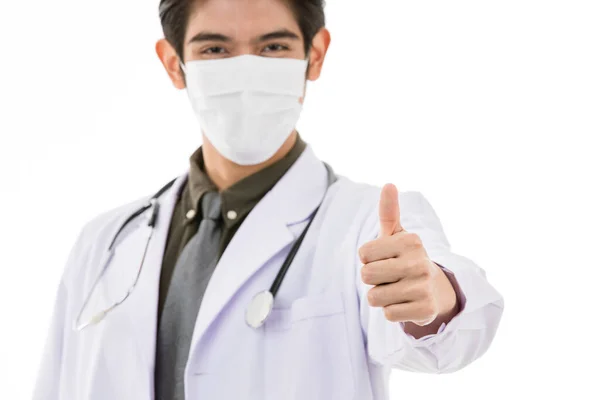 Young Friendly Face Smiley Eyes Asian Doctor Wearing Surgical Hygiene — Stock Photo, Image