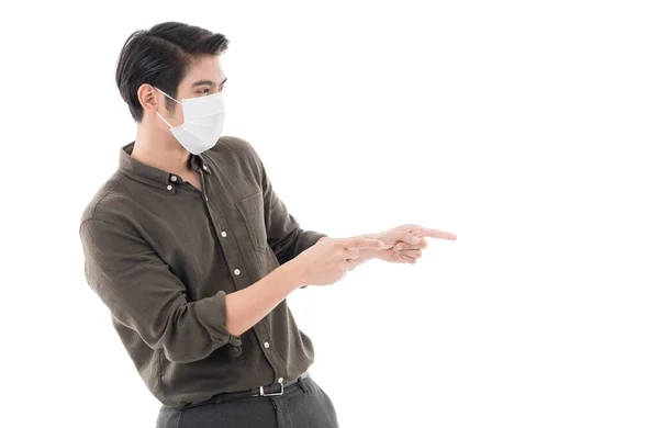 Hombre Que Usa Máscara Protectora Quirúrgica Posa Estilo Del Gesto —  Fotos de Stock