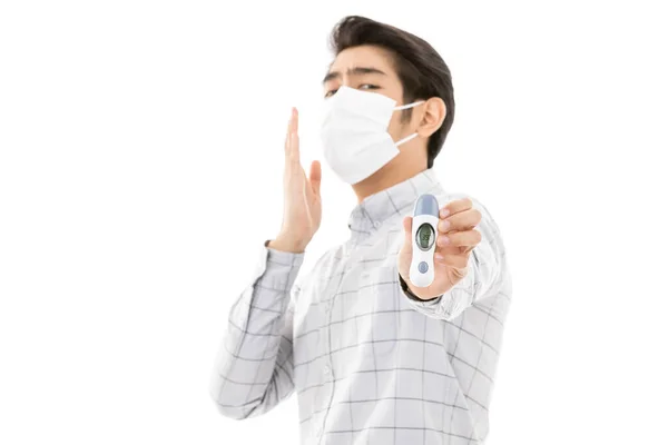 Young Man Casual Business Cloth Wearing Medical Protective Mask Isolated — Stock Photo, Image