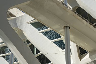 Valencia, İspanya 'daki Museu de les Ciencies Principe Felipe' nin çatısının detayları.