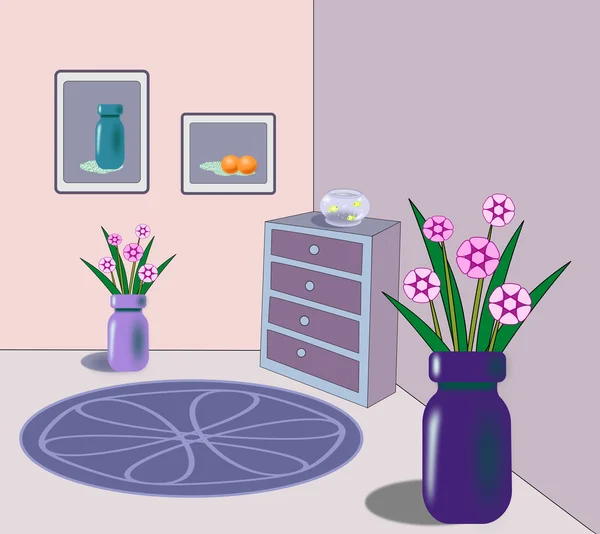 Interior with goldfish bowl and flowers. — Stock Photo, Image