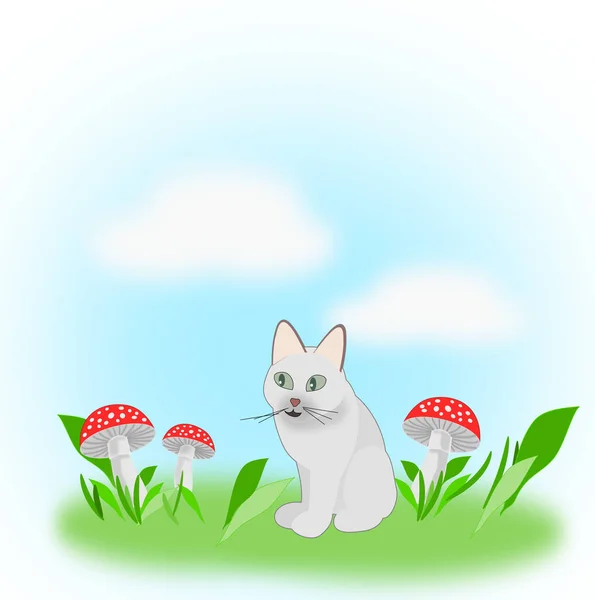 Cat and Toadstools — Stock Photo, Image