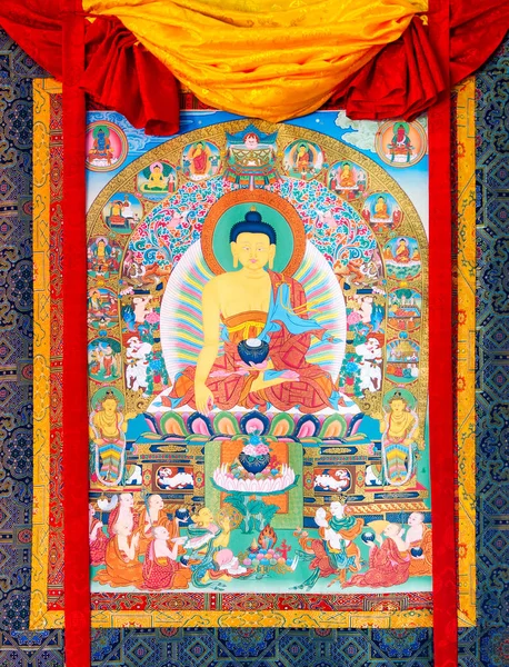 Buddhist thangka, Tibetan Buddhist painting on  textile — Stock Photo, Image