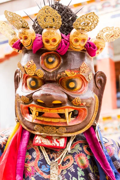 Unidentified Monk Performs Religious Masked Costumed Mystery Dance Tibetan Buddhism — Stock Photo, Image