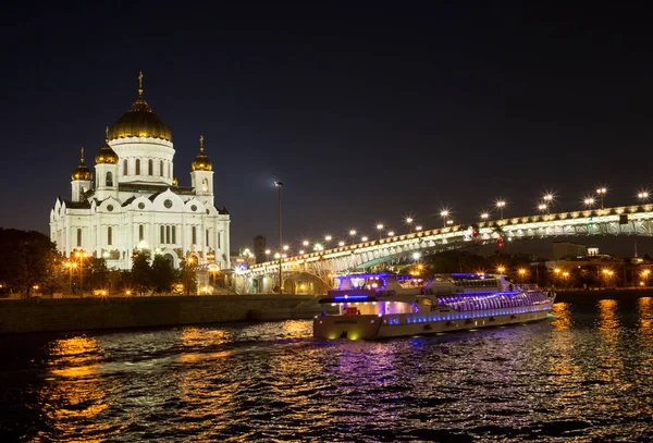 Nachtansicht Von Moskau Christus Der Erlöser Kathedrale Patriarchalische Brücke Damm — Stockfoto