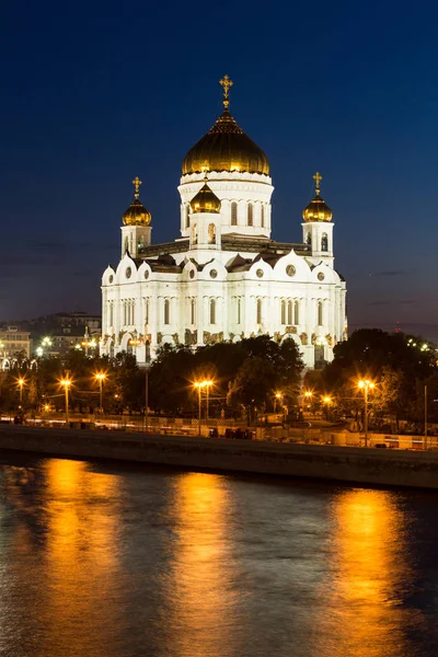 Wgląd Nocy Moskwa Chrystusa Zbawiciela Katedry Rzeki Moskwy Nasyp Bolshoy — Zdjęcie stockowe