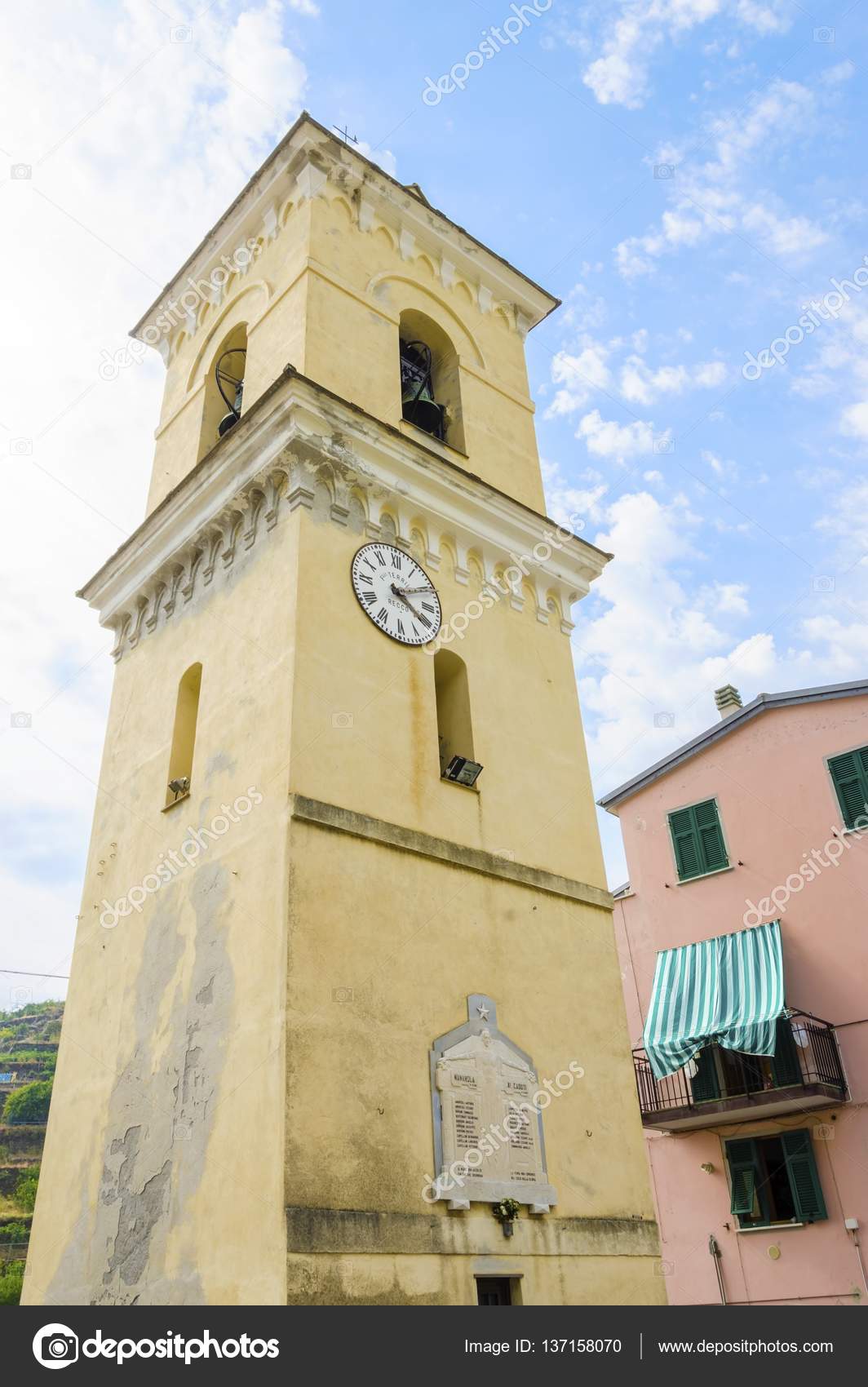 San Lorenzo church bell tower, Manarola, Cinque Terre, Italy ??? Stock