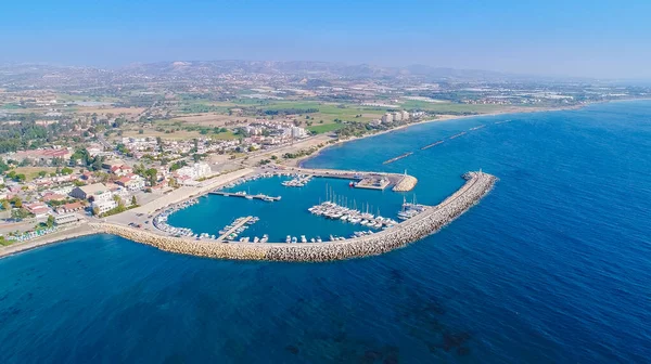 Zicht Vanuit Lucht Vissershaven Van Zygi Larnaca Cyprus Visboten Aangemeerd — Stockfoto