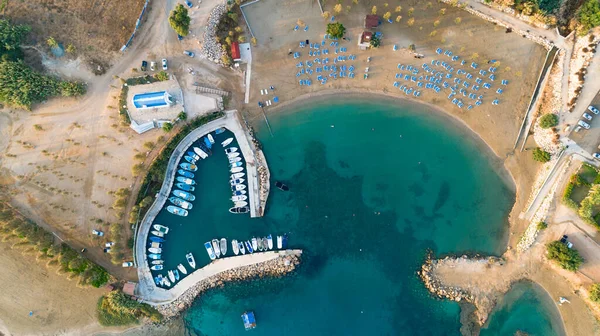 Aerial View Coastline Sunset Landmark White Washed Chapel Agia Triada — Stock Photo, Image