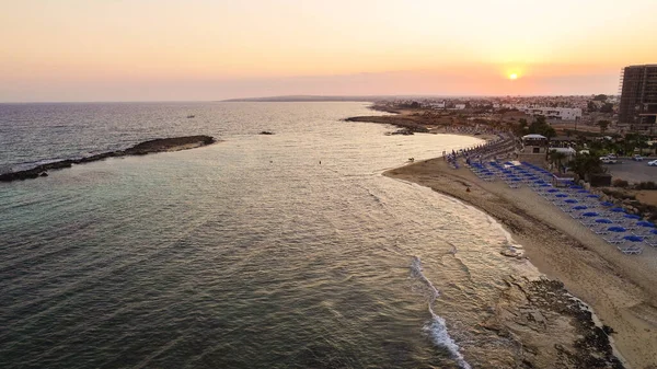 Повітряний Вид Захід Сонця Пляж Agia Thekla Ayia Napa Famagusta — стокове фото