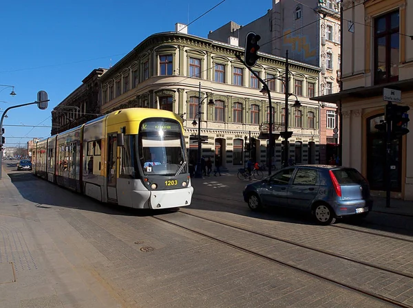 Srdeční Frekvence Lodže Lodž Polsko Duben 2018 Moderní Město Tramvají — Stock fotografie