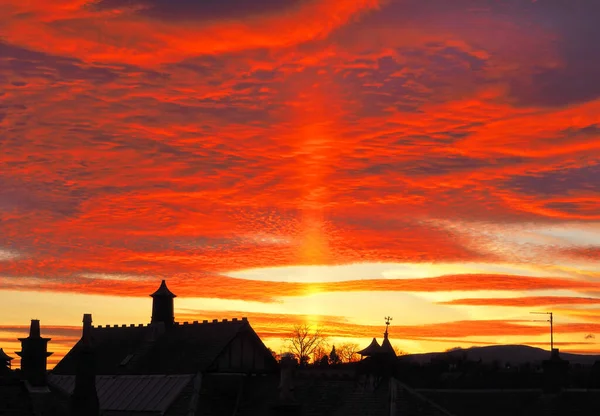 Luz Sobre Cidade Forfar Escócia Setembro 2015 Belo Único Pôr — Fotografia de Stock