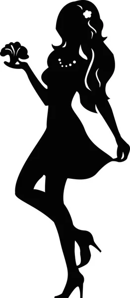Çiçekli Bir Kız Dans Ediyor Siluet Siyah Illüstrasyon Vektör — Stok fotoğraf