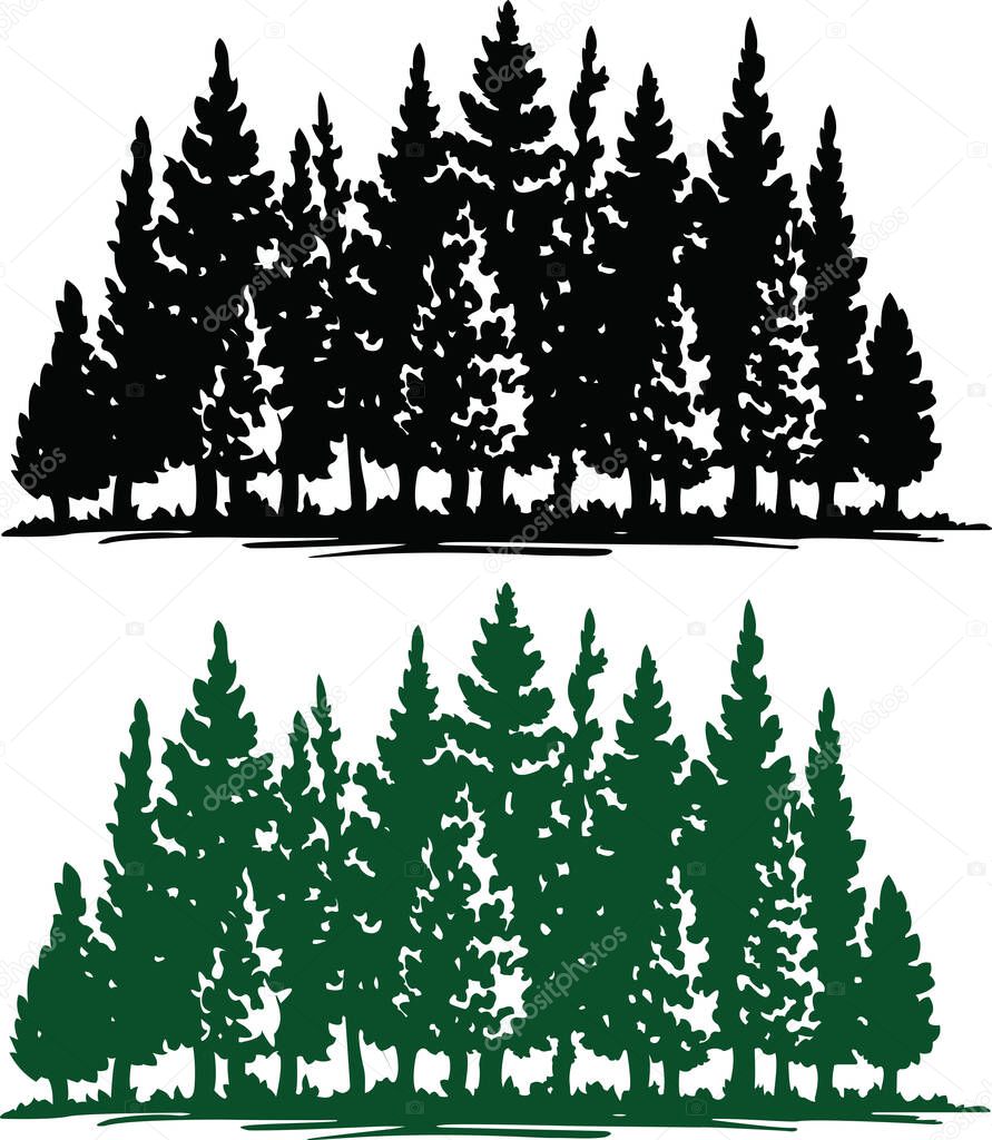 silhouette of eco plants, Christmas tree forest