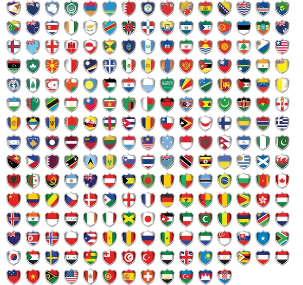 Bandeiras ilustradas em forma de escudo do mundo — Fotografia de Stock