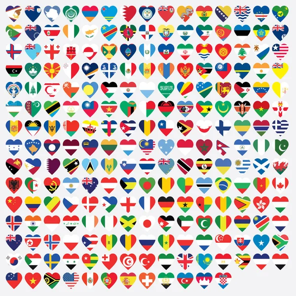 Bandeiras ilustradas em forma de coração do mundo — Fotografia de Stock