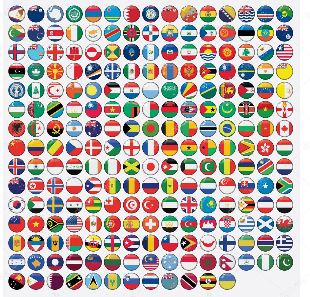3D Round Shaped Illustrated Flags of the World