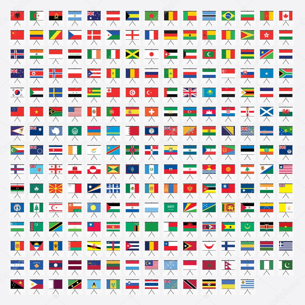 Projector Screnn Shaped Illustrated Flags of the World