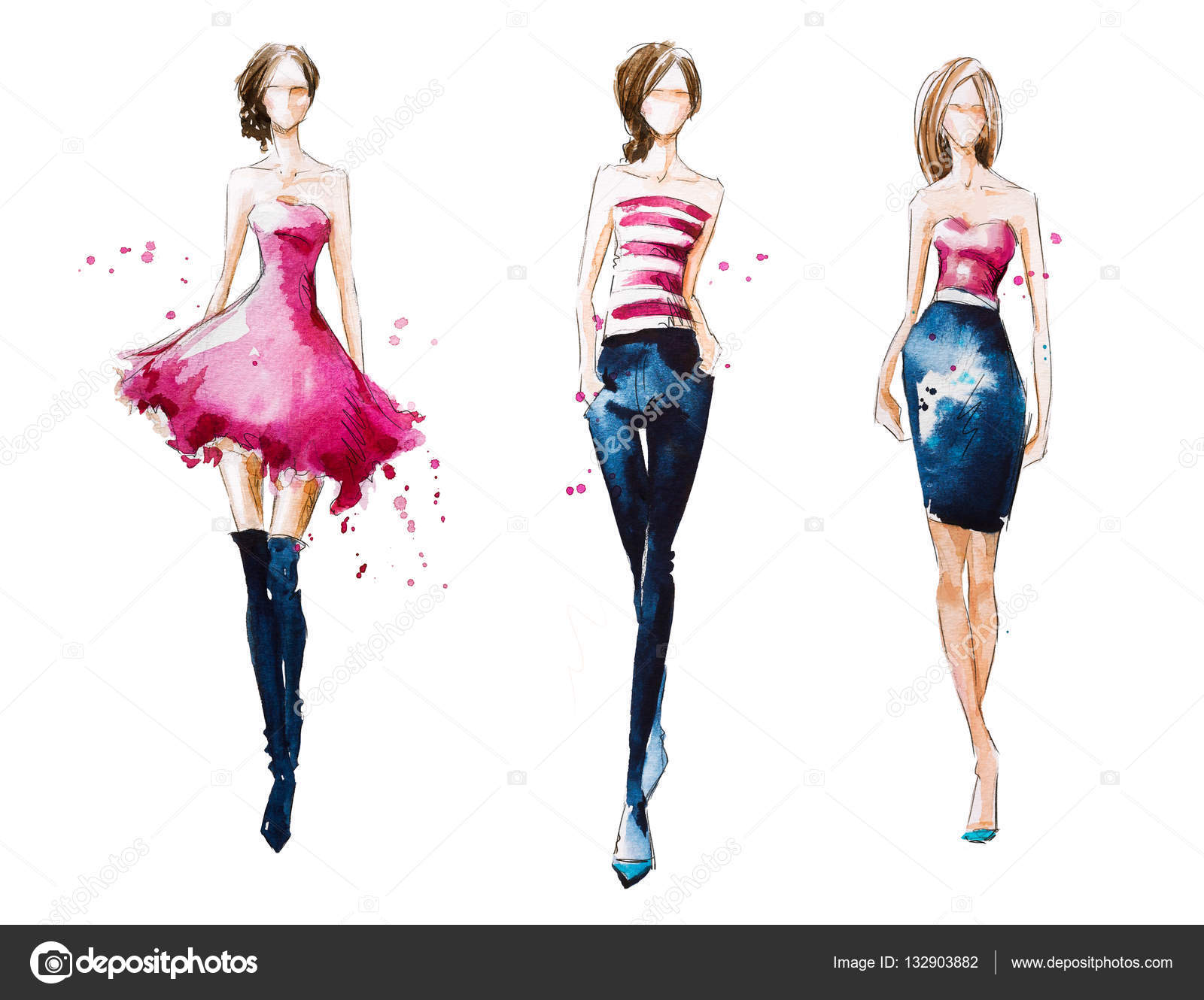 패션쇼입니다. 수채화 패션 일러스트