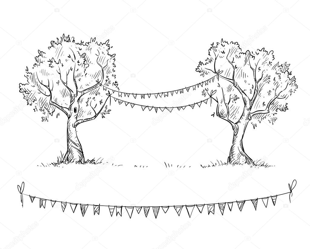 Trees with flags, vector illustration