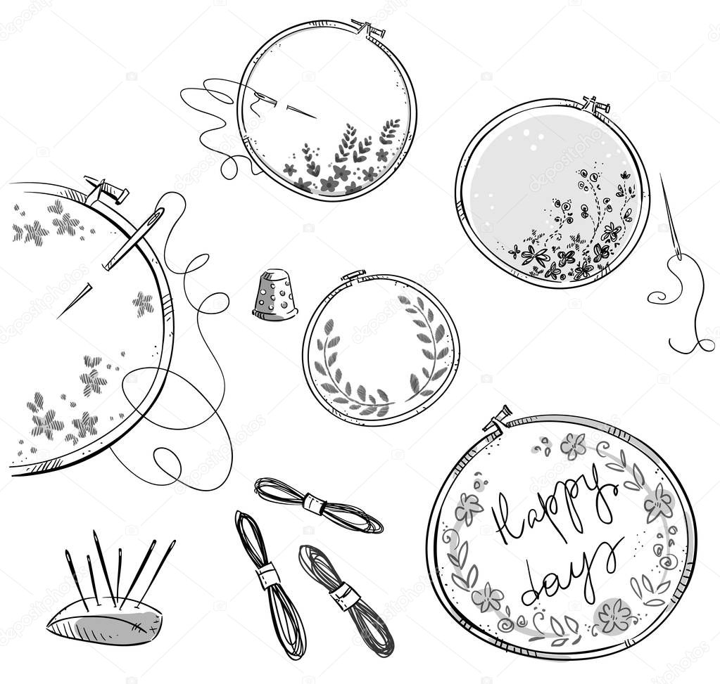 Embroidery set, vector drawing