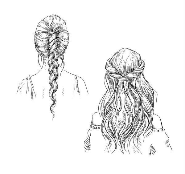 Trenzas. Peinado. Dibujo vectorial — Vector de stock