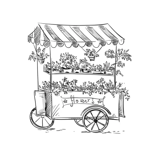 Cabine de fleurs, chariot de fleuriste. Illustration vectorielle — Image vectorielle