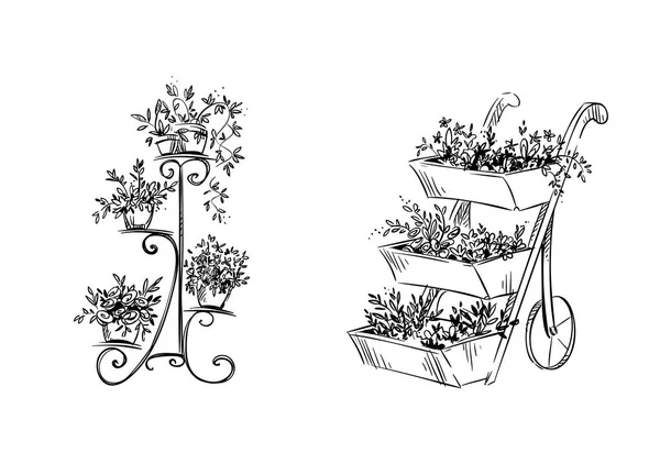 Flower stands. Vector illustration — Stock Vector