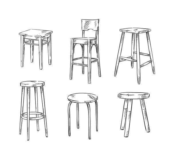 Sada ručně kreslenou stolice, vektorové skici — Stockový vektor