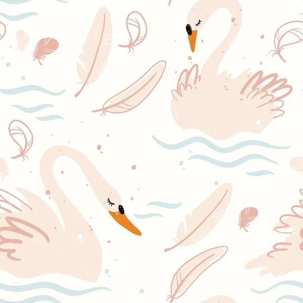 Cisnes sem costura padrão em cores pastel, ilustração vetorial —  Vetores de Stock