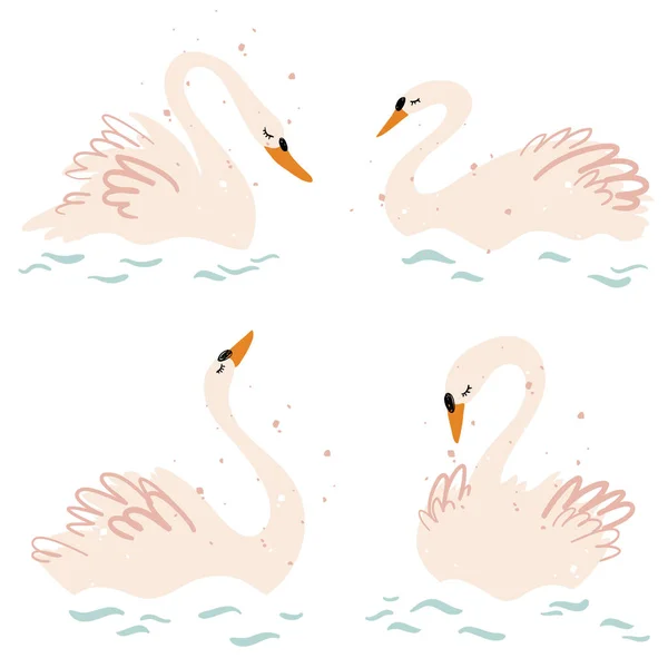 Elegantes cisnes en colores pastel vector ilustración — Vector de stock