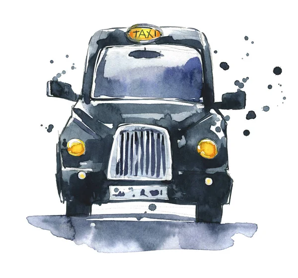 Traditional London Black Cab Watercolor Painting — Stock Photo, Image