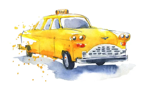 Watercolor Yellow Traditional Taxi Hand Painted — Stock Photo, Image